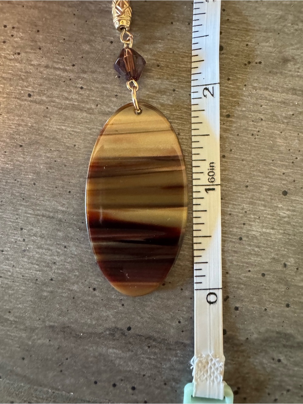 Brown & Gold Tone Beaded Drop Pendant Necklace - Picture 6 of 7